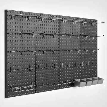 Metal perforated wall board, 24x12", black, 4 panels