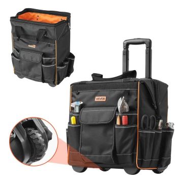 Tool bag with wheels, 25 pockets, telescopic handle, 50 kg load capacity