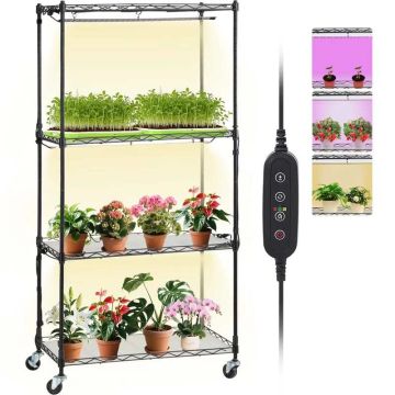 Plant stand with grow light, 4 levels, metal, with timer, 23.6x13.8x49.8 inches.
