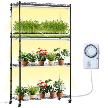 Metal plant stand with 180W grow lamp, 4 tiers, 89x31x145 cm