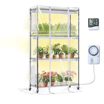 Portable LED greenhouse cabinet with 4 levels, 180W grow lamp, timer, 90x35x150 cm
