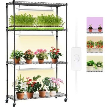 Metal plant stand with adjustable 90W grow lamp, 4-tier, 90x35x150 cm, full spectrum light