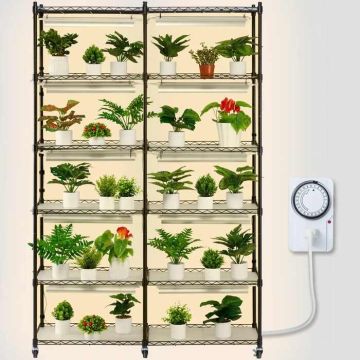 Plant stand with 6-stage 200W full spectrum grow lamp, metal, 89x31x145 cm