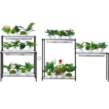 Plant stand with grow light, 6 tiers, metal, with wheels, 29.5" x 13.8" x 70.9"