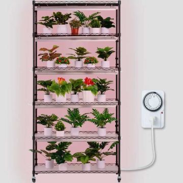 Plant growing stand with 6 shelves, 150W lamp, metal, 89x31x180 cm
