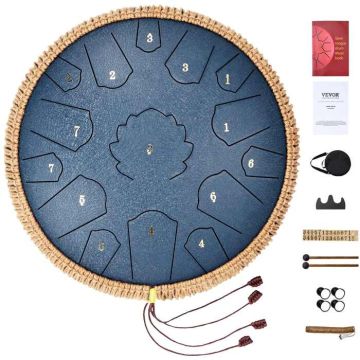 Steel snare drum, 14", 15 notes, D major, dark blue