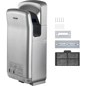 Screw electric hand dryer, 2000W, silver, HEPA filter, wall-mounted