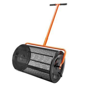 Compost spreader with adjustable handle, steel, black, 24" wide