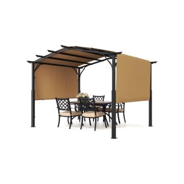 Metalowa, łukowa, rozsuwana pergola ogrodowa o wymiarach 12x10 stóp z daszkiem przeciwsłonecznym