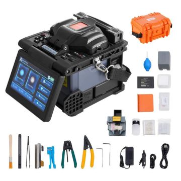 Fiber optic splicing machine with 6 motors and 5” LCD screen, 7800 mah battery, 3in1 holder, SM mm DS NZDS