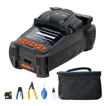 Fiber optic splicing device with 6 motors and LCD display, optical fiber holder and splitter