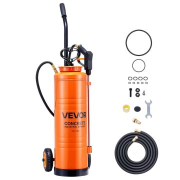 Industrial stainless steel concrete sprayer, 19 L, wheels, 52 cm pipe, 1.2 and 3 m hoses, brass nozzles