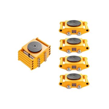 4 pcs. carbon steel machine trolleys with rollers, 360° rotating wheels, 11999.8 kg capacity