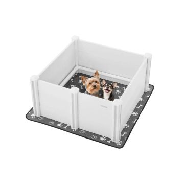 Dog whelping box with adjustable door, PVC, 38.6x38.6x18.1 inches, milky white