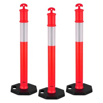 3 red traffic barrier posts, 1140 mm, with reflective strips