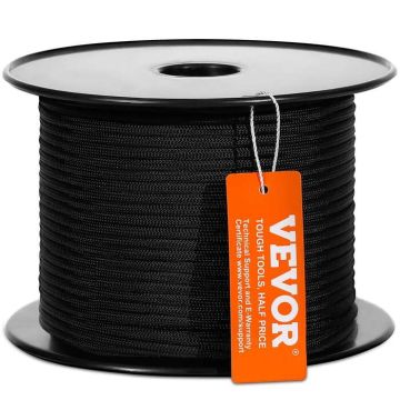 Braided nylon climbing rope, 3/16 inch, 250 feet, black