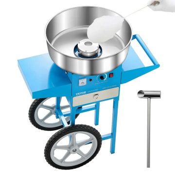 Electric cotton candy maker with trolley, 1000 W, blue, 52 cm stainless steel bowl
