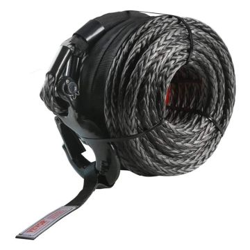 Synthetic winch rope 12.7 mm x 28 m with hook and strap