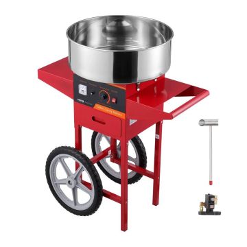 Electric cotton candy machine with trolley, 1000W, red, stainless steel bowl