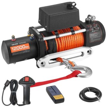 Wyciągarka elektryczna 5400 kg, 12 V, lina syntetyczna 9,1 mm x 23 m, sterowanie bezprzewodowe i przewodowe, IP55