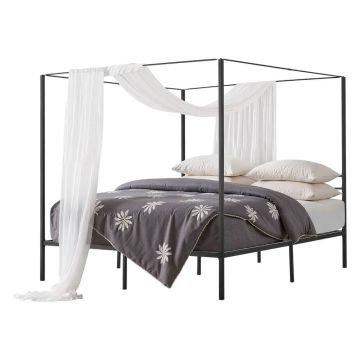 Metalowa rama łóżka king-size z baldachimem, czarna