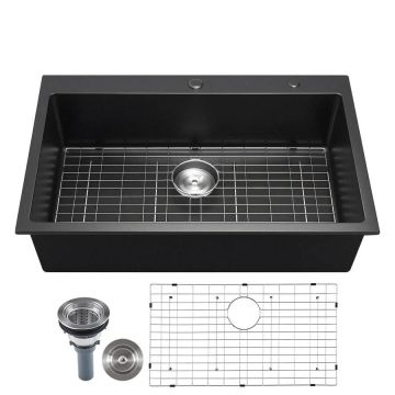 84 cm black granite kitchen sink single bowl farmhouse style
