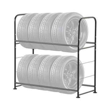 Tire storage rack, 2 shelves, steel stand for up to 8 tires, adjustable height