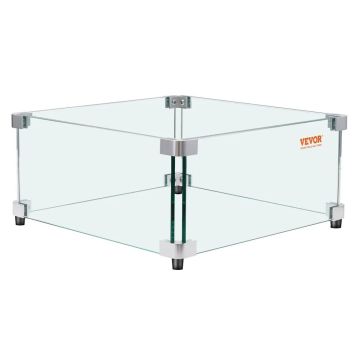 Osłona przeciwwiatrowa stołu z paleniskiem gazowym, szkło hartowane przezroczyste 493x493x191 mm