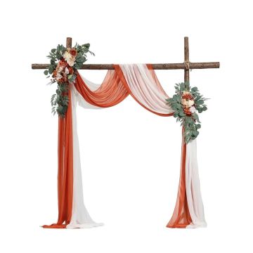 Artificial Wedding Arch Flower Set with Curtains, Orange (4 pcs.)