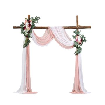 Artificial pink wedding arch flower set with curtains, 4 pcs.