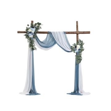 Artificial wedding arch flower set with curtains, blue, 4 pcs.