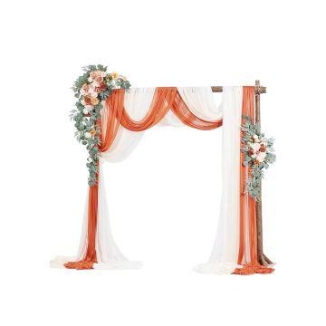 Artificial wedding arch flower set with curtains, orange, 5 pcs.
