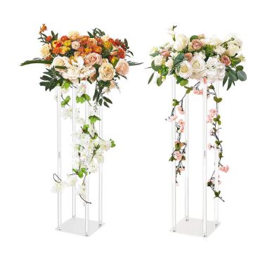 2pcs 31.5 inch wedding flower stands with acrylic laminate, T-shaped vase columns