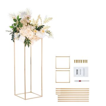 2pcs 31.5 inch metal gold wedding flower stands, T-shaped geometric table stands