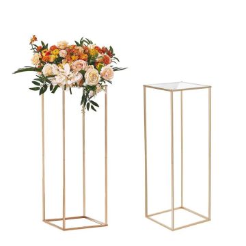 2 pcs 80 cm gold metal wedding flower stands with acrylic laminate
