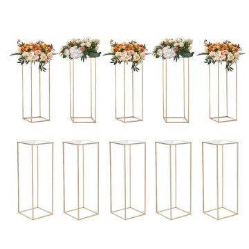 10 pcs 80 cm gold metal rectangular wedding flower stands with acrylic laminate