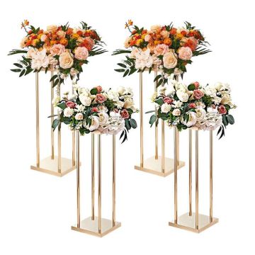 4 pcs. gold metal flower stands, 80 cm high, cylindrical