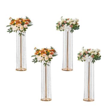 4 pcs. 90 cm crystal wedding flower stands, metal gold color