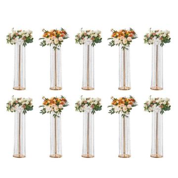 10 pcs. 90 cm high crystal wedding flower stands, gold, metal