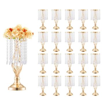 Crystal wedding flower stand, 43 cm, gold metal