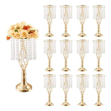 12 pcs 49 cm gold metal crystal flower stands