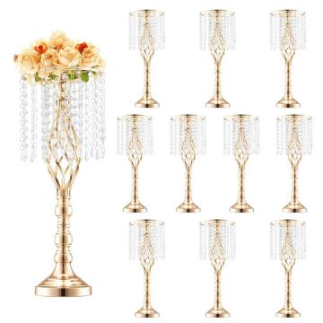 10 pcs 55 cm crystal gold metal flower stands for wedding