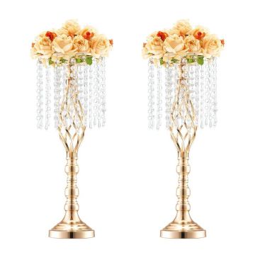 Crystal tall flower stand for wedding, 55 cm, gold, 2 pcs.