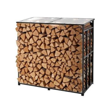 Stojak na drewno opałowe z metalu malowanego proszkowo, ze spadzistym dachem, 143 cm, nośność 299 kg