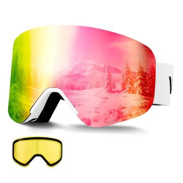 OTG rimless ski goggles with cylindrical magnetic lenses, TPU frame