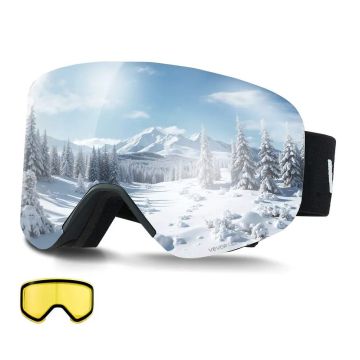 Rimless ski goggles OTG with silver mirror coating, TPU frame