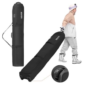 Padded ski and snowboard bag with wheels, up to 175 cm, black, 600D oxford fabric