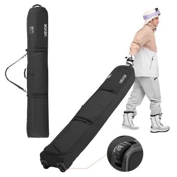 Ski and snowboard bag with wheels, up to 190 cm, padded, black