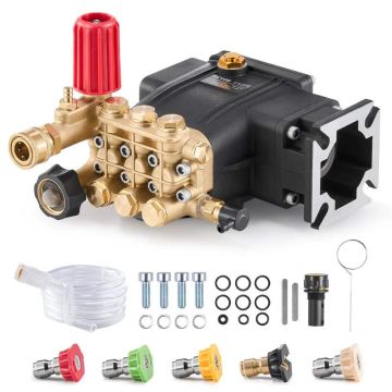 Pressure washer pump, horizontal, 19 mm shaft, 227 bar, 9.5 l/min, with 5 nozzles