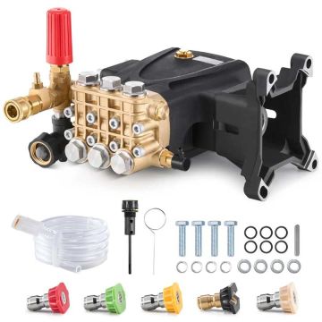 Pressure washer pump 25.4 mm, horizontal triple piston, 289 bar, 16 l/min, set with 5 nozzles